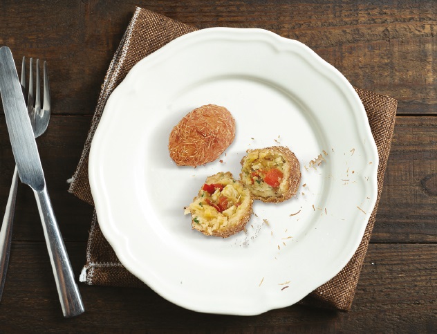 chicken potato ball with shredded wheat